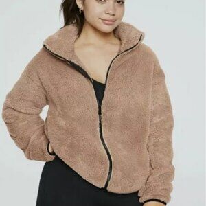 NWT PINK Victoria's Secret tan sherpa teddy zip up jacket. Size medium.